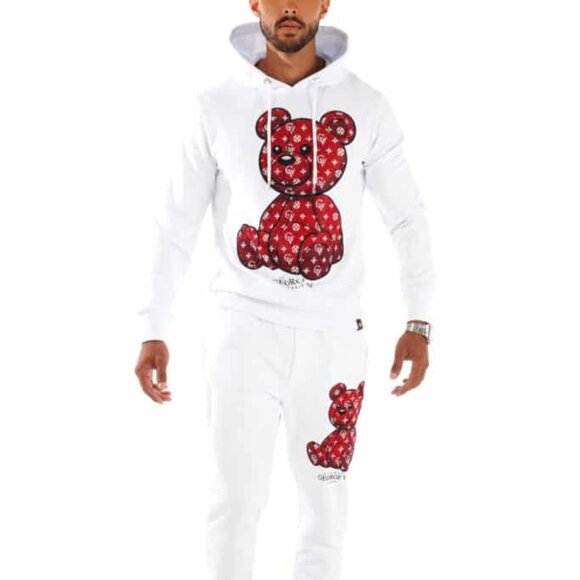 Avenue George V Paris Men's White Jugging Suit 2 piece set Rhinestone Tracksuit - Picture 1 of 6